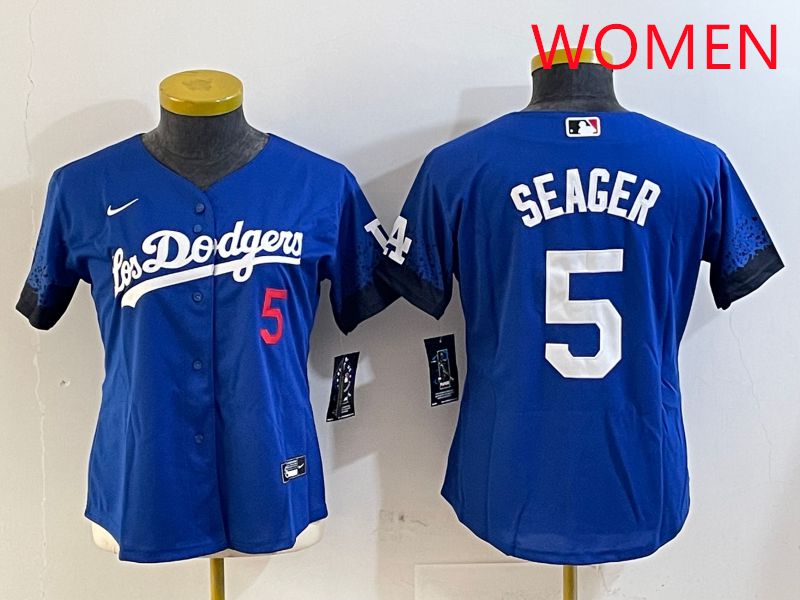 Women Los Angeles Dodgers #5 Seager Blue City Edition 2025 Nike MLB Jersey style 1